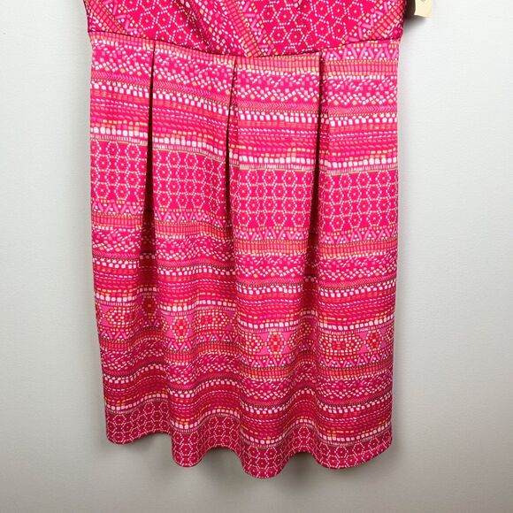 NWT Sangria Signature Pink Multicolor Pattern Fit &Flare V Neck Dress Womens 12 - Picture 3 of 12